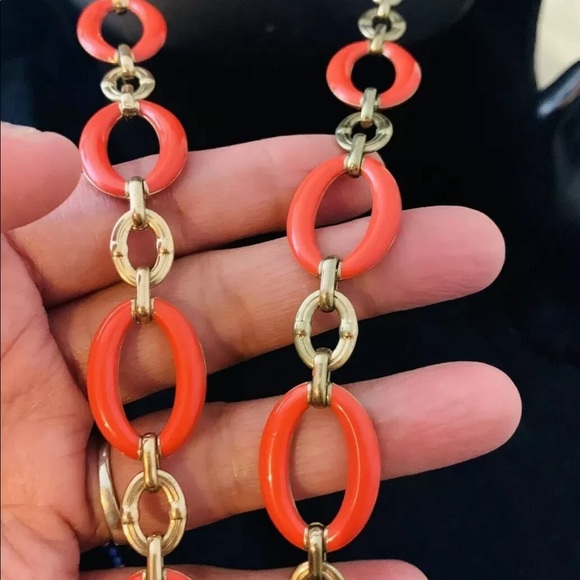 Long orange enamel link chain necklace - Picture 4 of 8